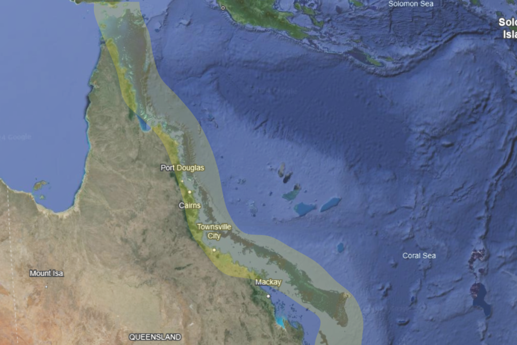 Great Barrier Reef location as seen from Google Earth